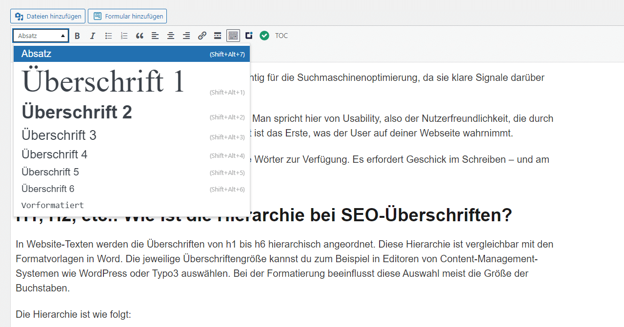 WordPress SEO Überschriften